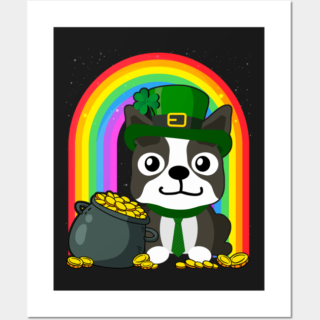 Boston Terrier Rainbow Irish Clover St Patrick Day Dog Gift product Wall Art by theodoros20